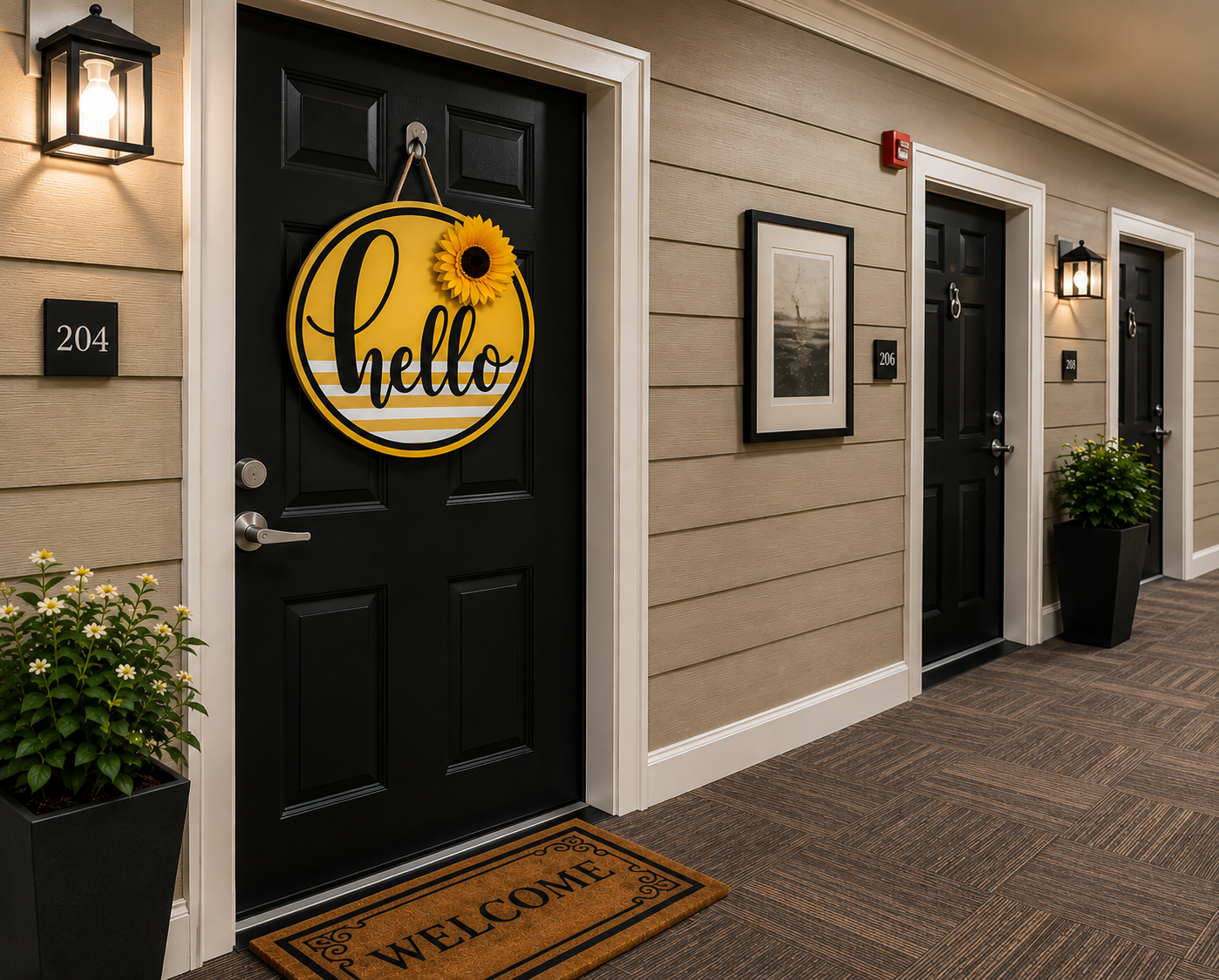 Hello Sunflower Wooden Door Sign
