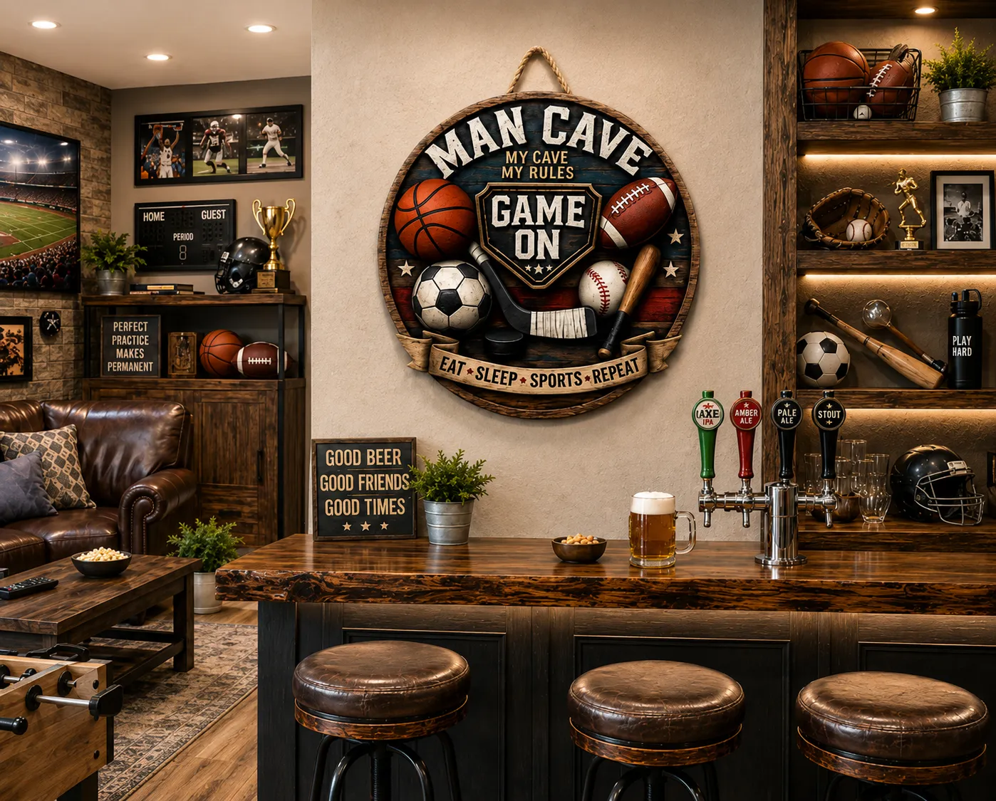 Man Cave Sports Wooden Sign